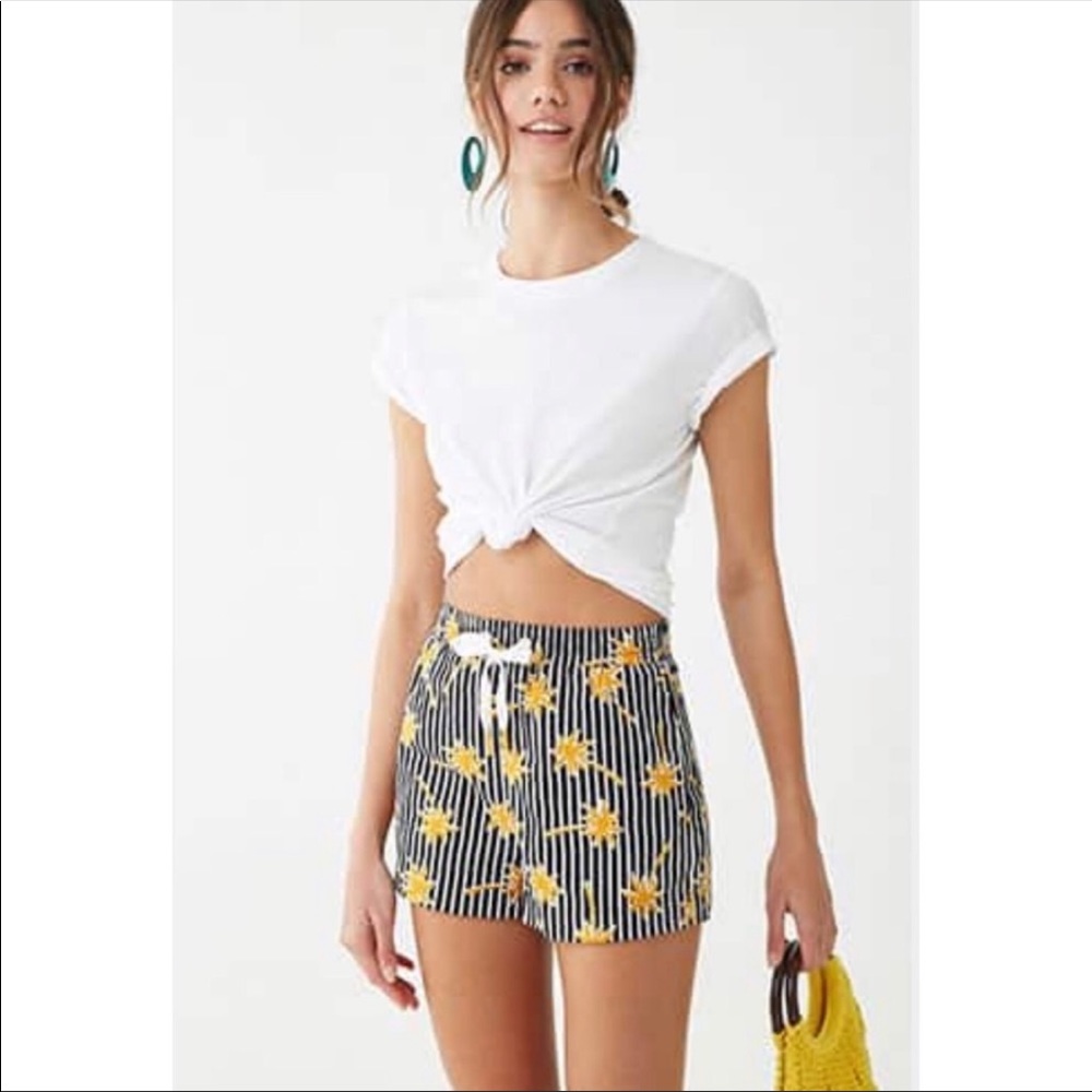 NWT Striped palm tree shorts yellow orange